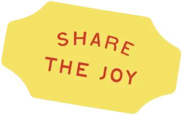 Yellow sticker reading 'Share The Joy'.